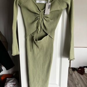 NEW - Petal and Pup Ribbed Green Dress with Cutout Detail
